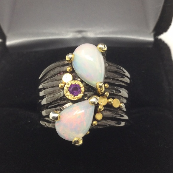 Outstanding Genuine Fiery Opal Duo Ring - Picture 2 of 4
